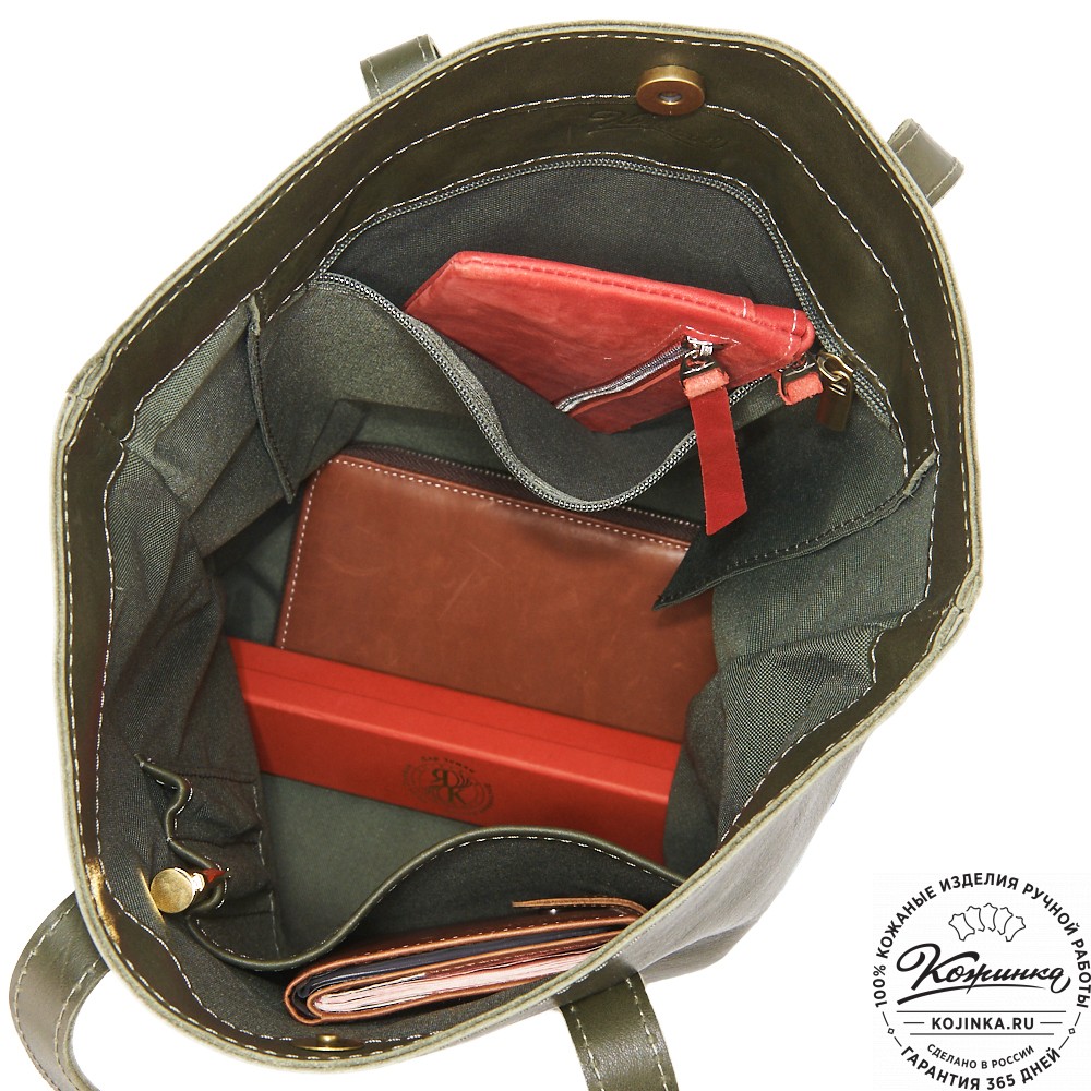 Женская кожаная сумка "Монреаль Нью" (хаки гладкая кожа)